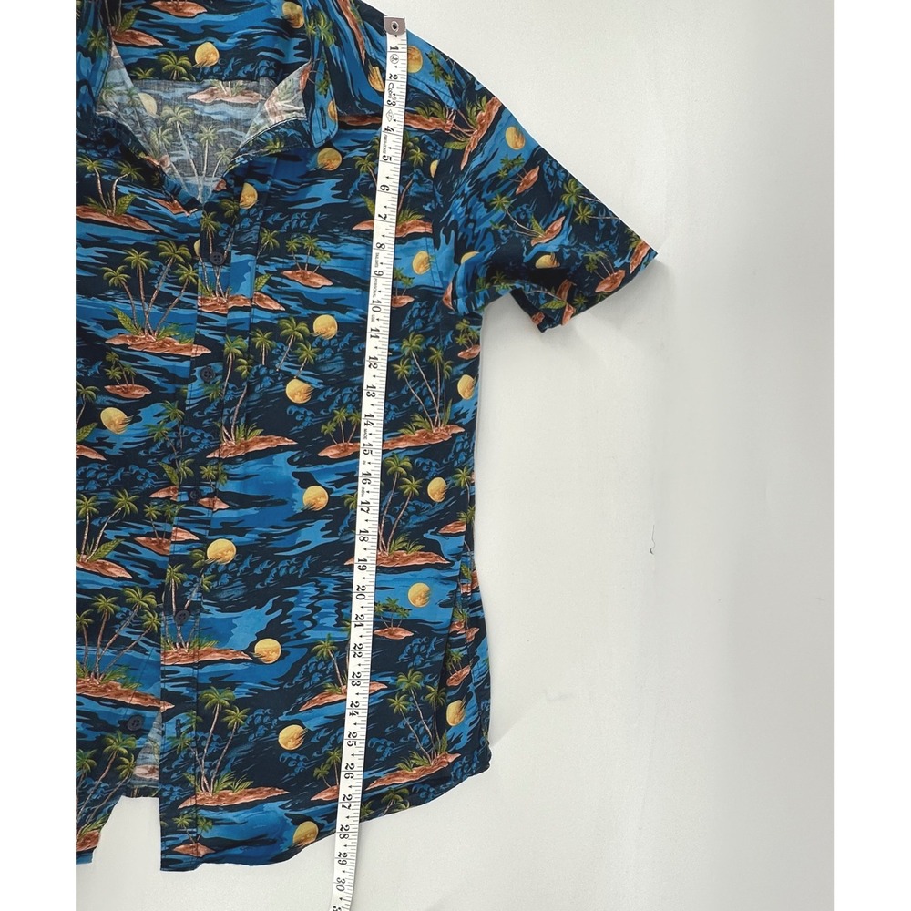 Hurley Button Down Hawaiian Shirt Mens M Blue Tropical Palm Tree - Picture 4 of 6